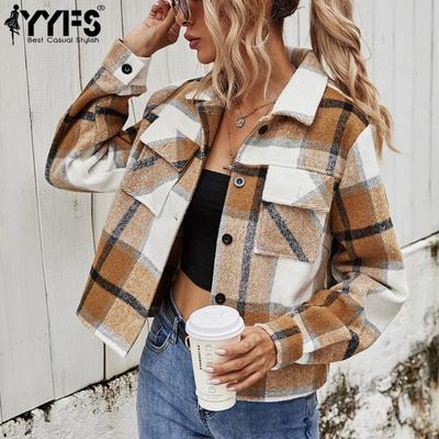 Женская мода, повседневные клетчатые принты, осенне-зимние куртки и пальто-поло с длинными рукавами и воротником