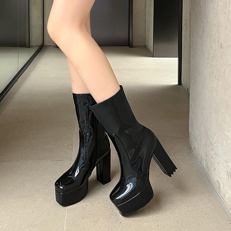 Женские полусапожки на платформе с застежкой-молнией, короткие сапоги, черные, розовые, красные, белые, на каблуке, туфли для вечеринок, женская зимняя обувь, туфли большого размера