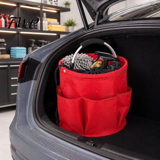 Outdoor Cleaning Tool Bag Foldable Storage with Handle & Drawstring, Waterproof Oxford Cloth Pouch Wear-resistant Organizer Multi-Pockets, Large Tools