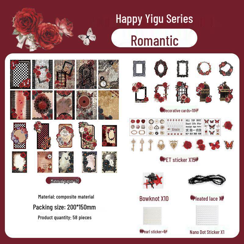 Счастливая лента кружево ита-бэг: Красный бумажный фон, наклейки для красоты и дырокол