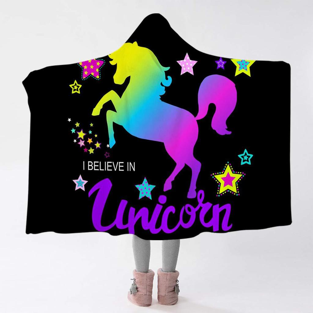 Unicorn Neon Soft Flannel Warm Hooded Blanket Home Outdoor Office Essential Blanket