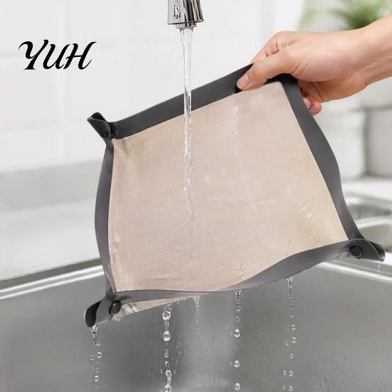 Rectangular Silicone Baking Sheet Fiber Mat with Button, Non-Stick Oven Safe Rectangle Tray, Leakproof Heat Reistant Snap to Form Liner Flexible