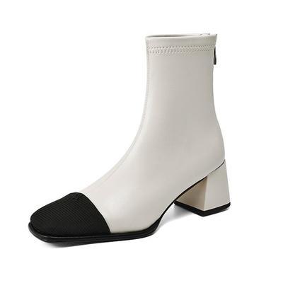 Микрофибра квадратный носок зимние толстые высокие каблуки современные короткие сапоги женские размер 42 элегантные смешанные цветные ботильоны