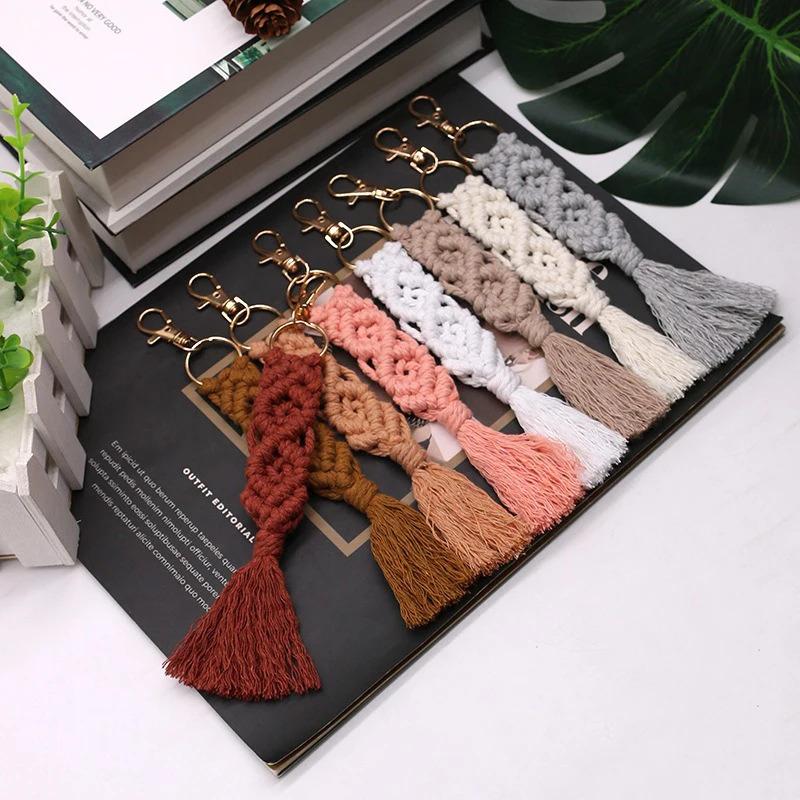 1PC Cotton Rope Handwoven Tassel Keychain Car Key Fob Bag Pendant Handbag Decorations Bag Parts Accessories