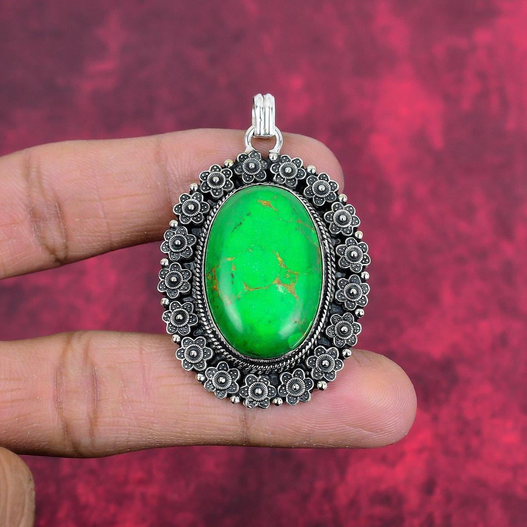 Кулон из зеленой меди и бирюзы, кулон из стерлингового серебра 925 пробы с драгоценными камнями, подвеска ручной работы, изумительное ювелирное украшение, подарок для нее