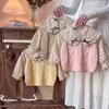 2025 Spring & Autumn Girls' Floral Knit Vest Sweet Toddler Outfit 3-Piece Set
