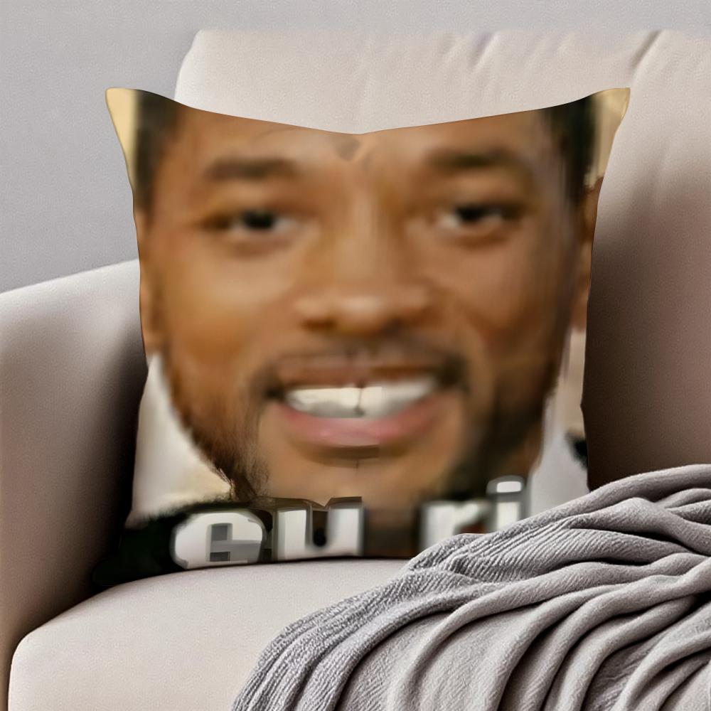 WWill SSmith meme Cushion Cover Pillowcase Antidustmite Invisible Zipper Short Plush Sofa Cushion