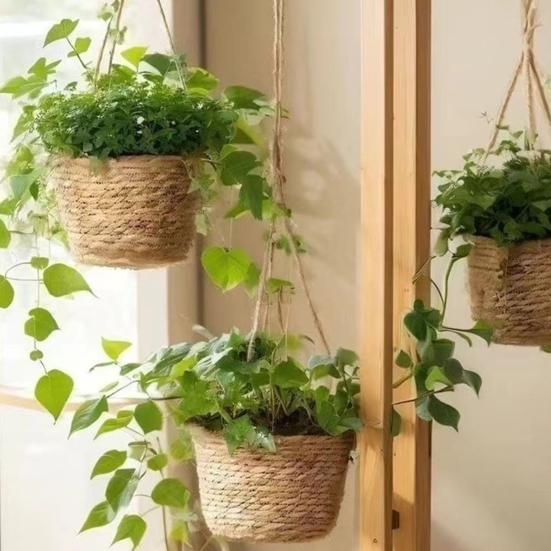 Подвесное кашпо из хлопковой веревки, прочная плетеная вручную корзина для цветов, деревенский шарм, держатель для растений, горшок для выращивания орхидей