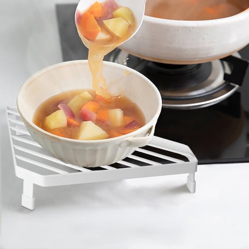 Stove Corner Rack, Kitchen Corner Rack, Triangular Corner Pot Storage Rack, Pot and Pan Holder, Drainer, Space-Saving, Kitchen, White, HOGAWAY