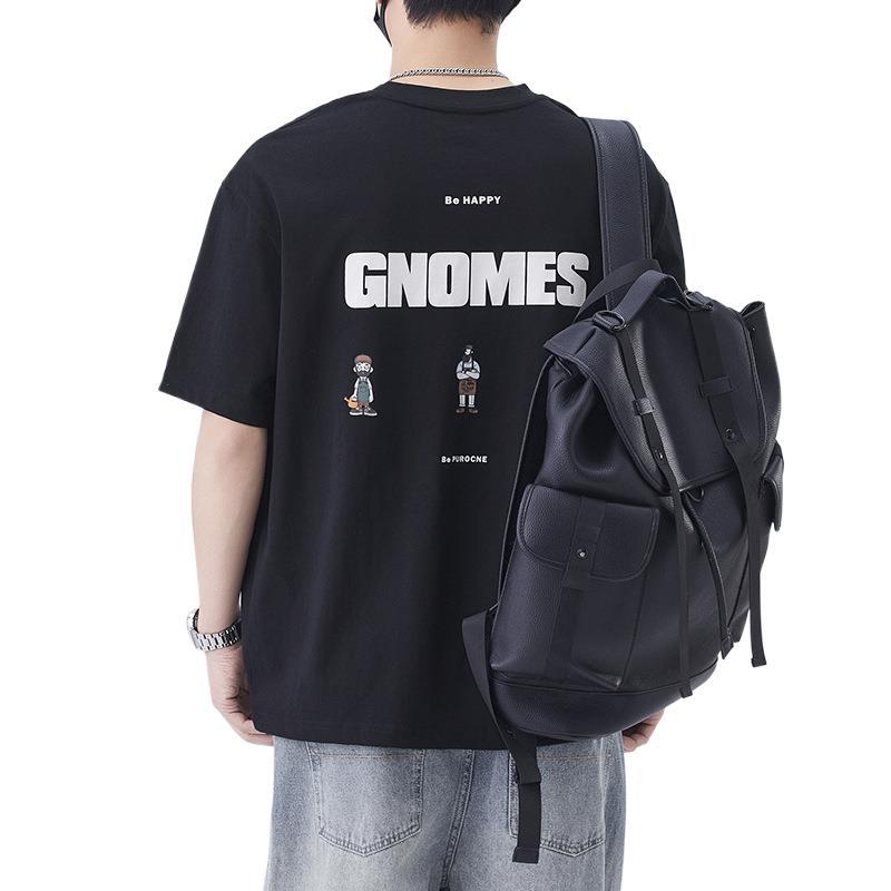 Весна и Лето Новая Мужская Футболка с Вышивкой и Принтом с Мультяшными Персонажами, Универсальный Повседневный Топ