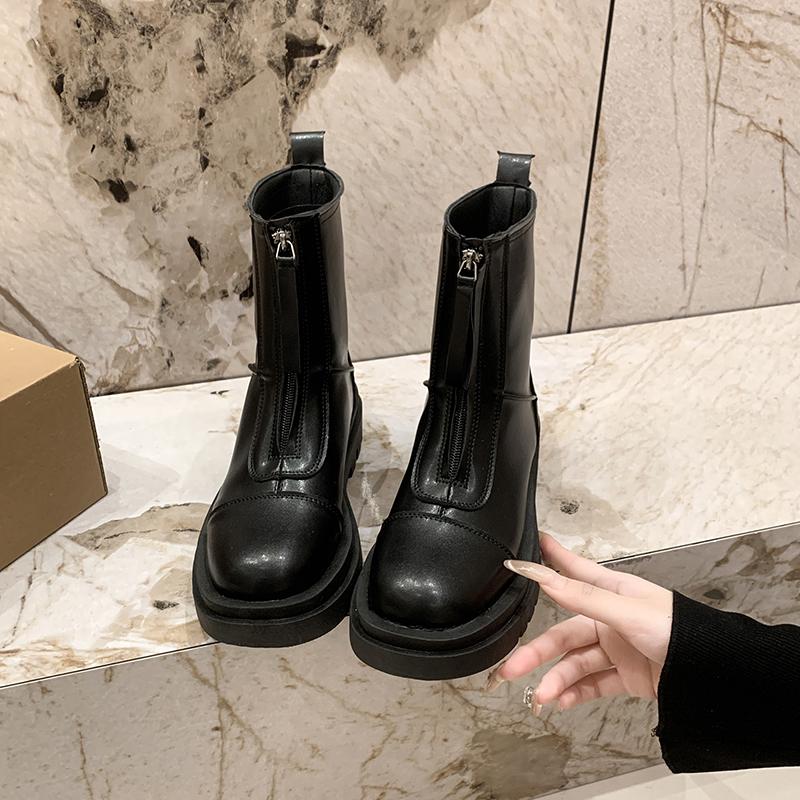 Fashion 2025New Autumn and Winter Fashionable Front Zipper Design Women's Short Boots Solid Color Round Toe Large Size Fashion Boots