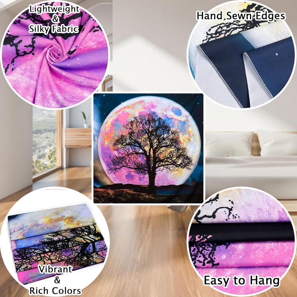 Гобелен с черным светом и луной, УФ-реактивный гобелен с космическим пространством галактики, триповый гобелен с горным деревом, гобелен со звездным ночным небом, настенный гобелен