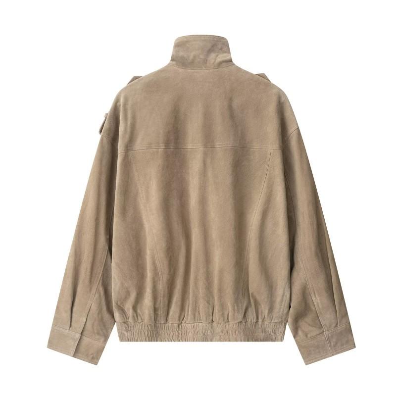 Женская Оверсайз Куртка из Искусственной Кожи в Винтажном Streetwear Стиле Материал ПУ Воротник-стойка Молния спереди Черный Хаки