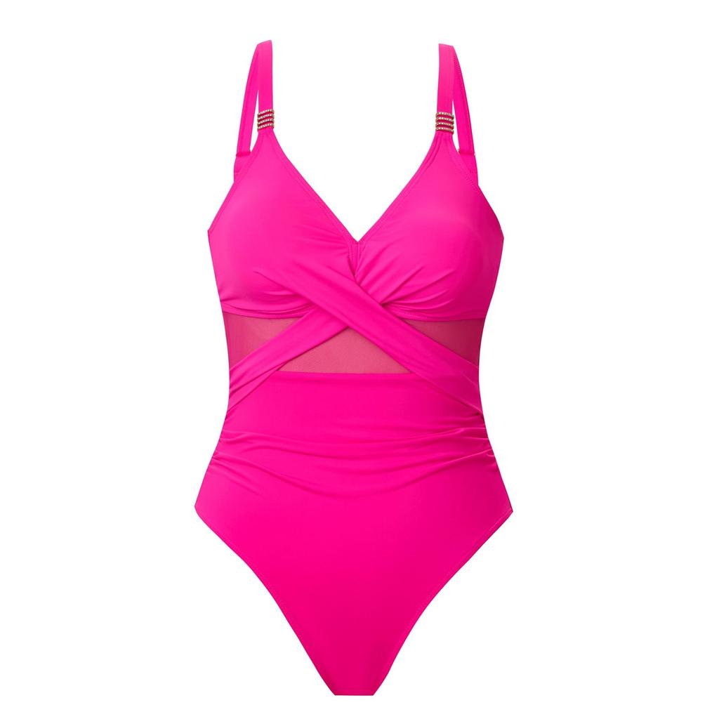 2025 Европейско-американский женский слитный купальник бикини из однотонной сетки