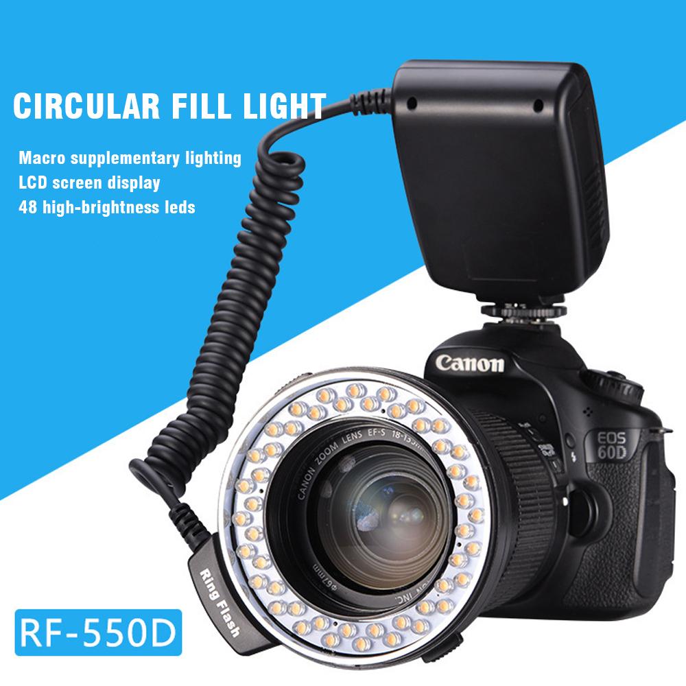 Новая макро светодиодная кольцевая вспышка RF 550D для зеркальных камер Nikon Canon Olympus Fuji