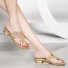 Rhinestone Flat New Comfort Summer Sandals Female Leather Diamond-studded Herringbone Low Heel Beach Fashion Slippers