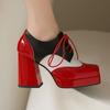 Стильные женские туфли-лодочки на платформе, смешанные цвета, удобные туфли на высоком блочном каблуке