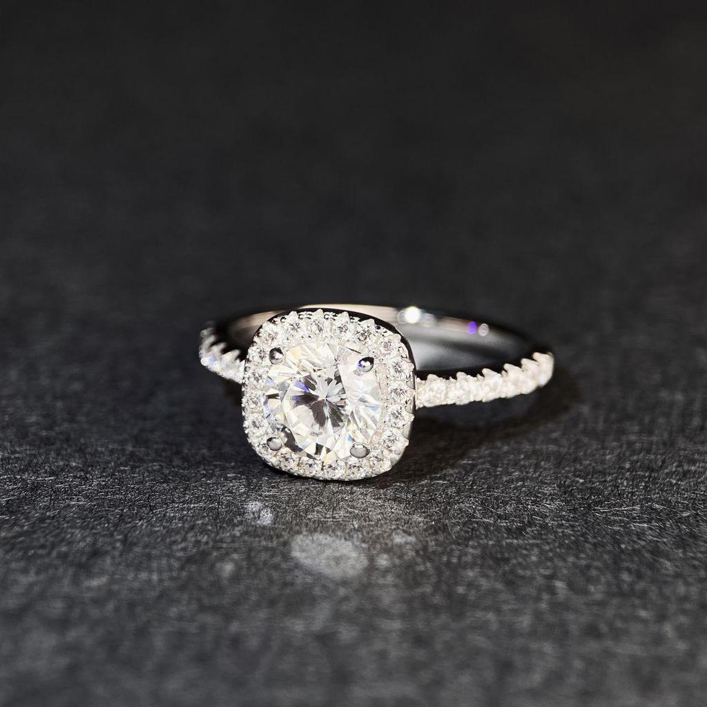 S925 Sterling Silver 1 Carat VVS1 Moissanite Princess Cut Ring for Women with Inscription