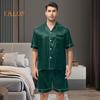 2Pcs/Set Men Pajamas Set Lapel Short Sleeve Single Breasted Tops Elastic Waist Shorts Set Solid Color Satin Sleepwear
