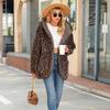 Women's Seamed Leopard Fleece Sherpa Winter Fall Coat Casual Hoody Jacket Soft Warm Fuzzy Open Front Cardigan Outerwear with Pocket