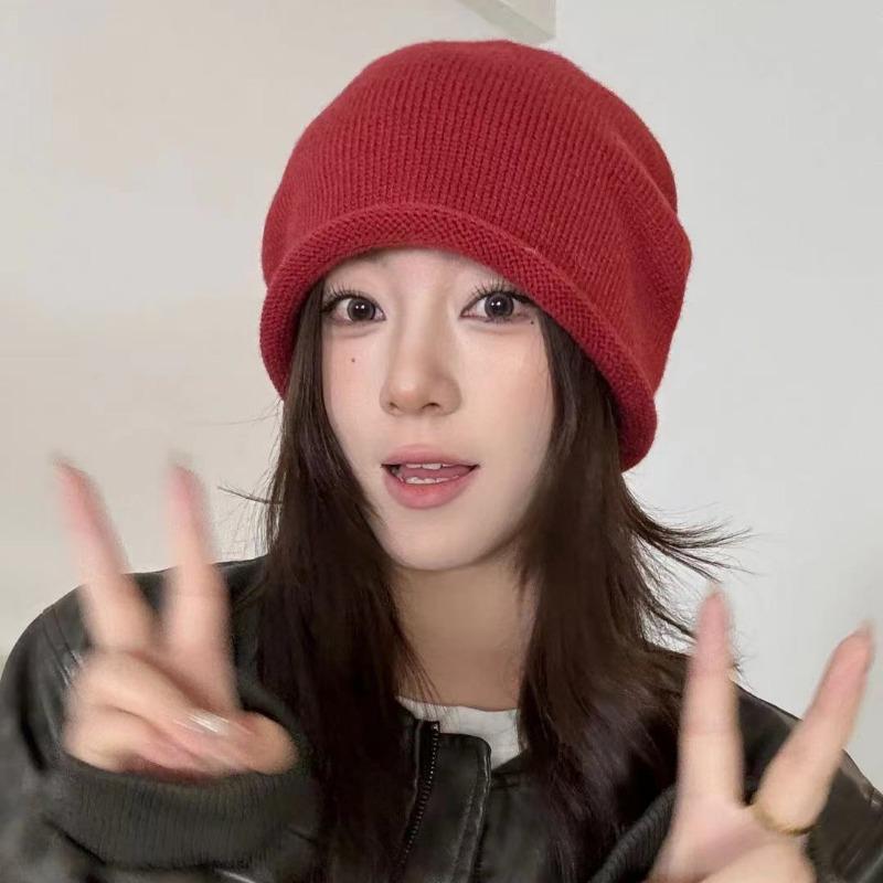 Осенне-зимняя теплая шапка женская с присборкой, на кулиске, шапка-бини, подчеркивающая маленькое лицо, большой обхват головы, вязаная шапка из чистого хлопка, с высоким чувством стиля