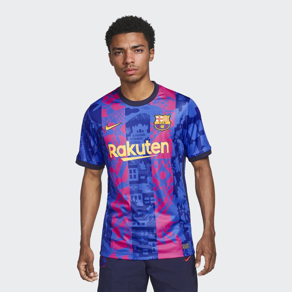 Nike Тренировочный спортивный футбольный трикотаж с короткими рукавами, Fan Edition, сезон 2021–2022 гг., Домашняя форма «Барселоны», мужские топы синего цвета DB5896-406