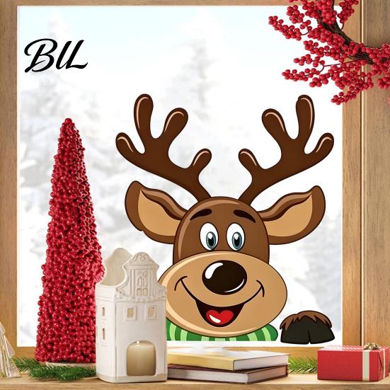 Xmas Party Window Supplies Christmas Static Clings, Peeking Santa Reindeer Stickers, Glass Decals No?Glue Cartoon for Indoor?Outdoor Holiday Decor