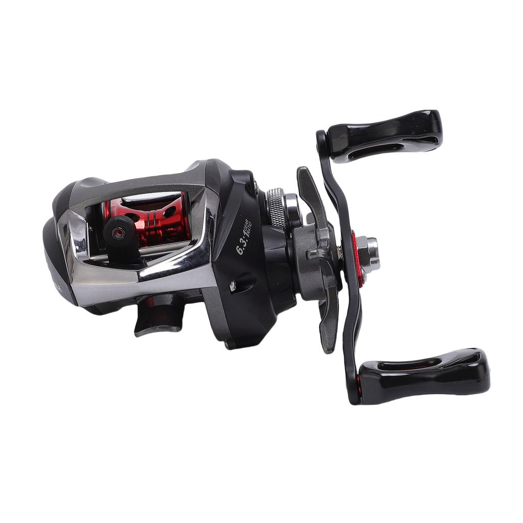 Left Handed Baitcast Reel 17.6lb Double Line Cup 6.3:1 Gear Ratio Magnetic Double Braking Fishing Reel with Drag Alert