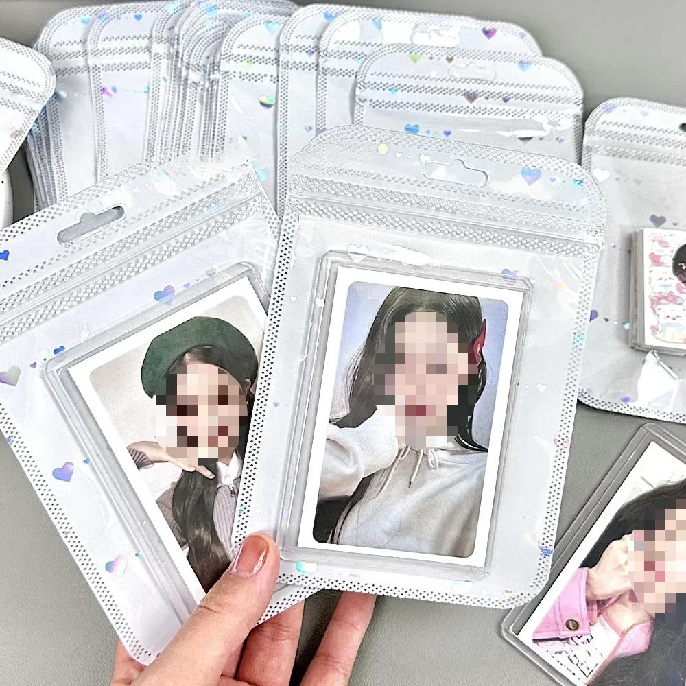 10 шт. блестящие лазерные сердечки-карты PP Ziplock пакеты Kpop Star 3-дюймовые фотокарточки милые девушки продают карты DIY упаковка карман