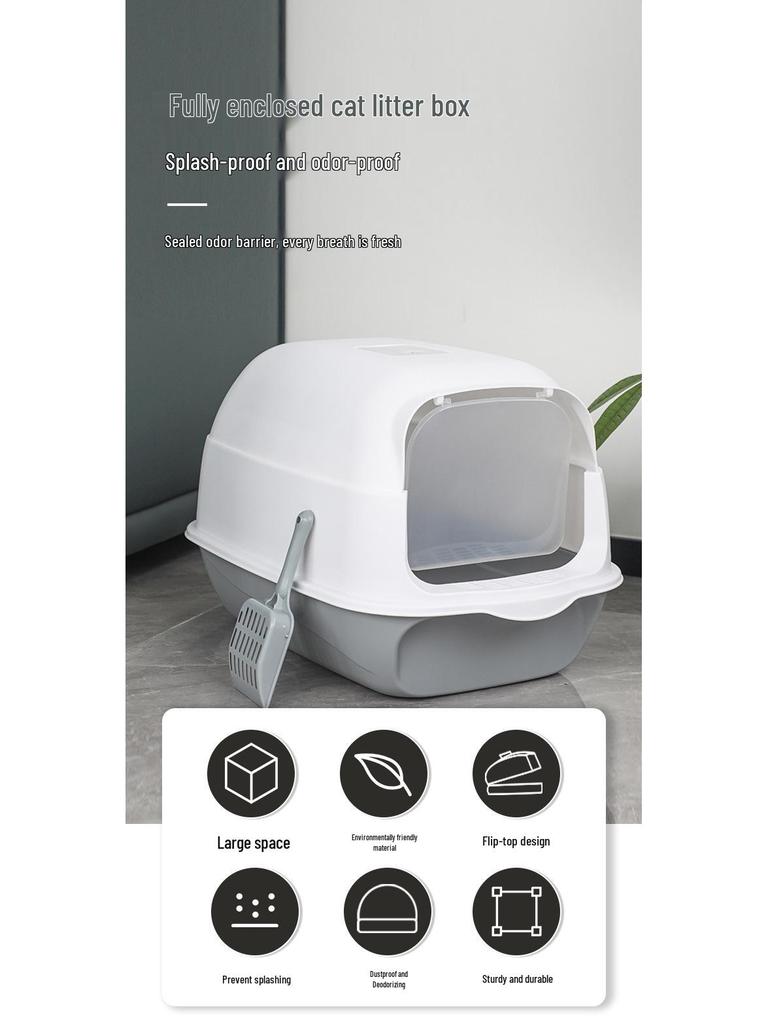 Extra Large Enclosed Cat Litter Box with Handle - Anti-Splash, Odor-Proof Design.