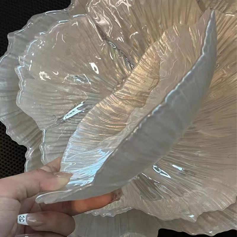 Фруктовая тарелка в форме цветка в скандинавском стиле, бытовая хрустальная стеклянная перламутровая белая тарелка для хранения закусок, большая емкость