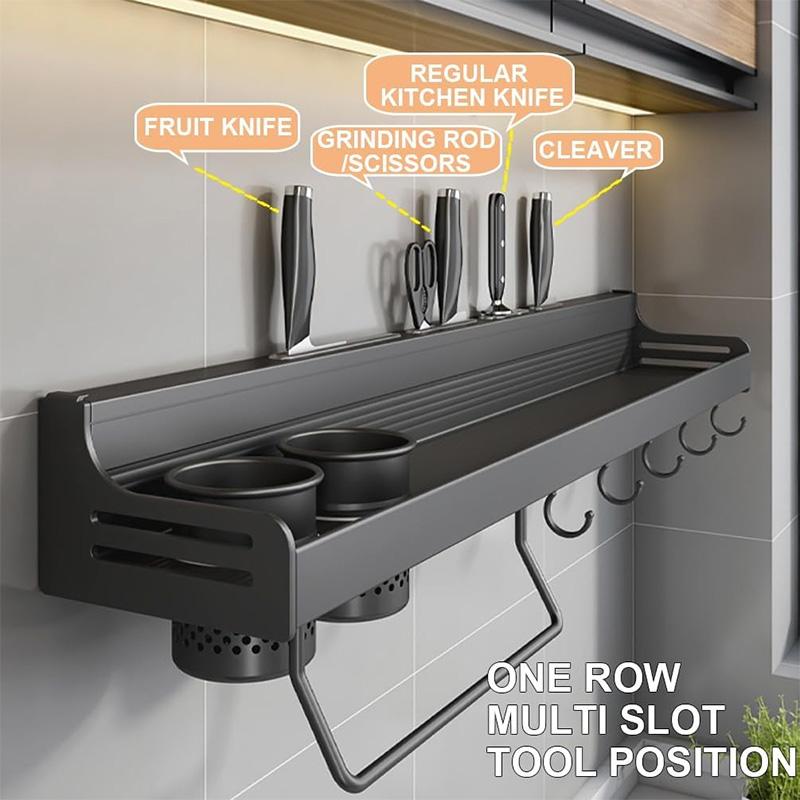 Kitchen Organizer Shelf Wall Mounted Spice Rack Seasoning Holder Dishcloth Towel Rack Knife Spoon Fork Shovel Storage Shelves
