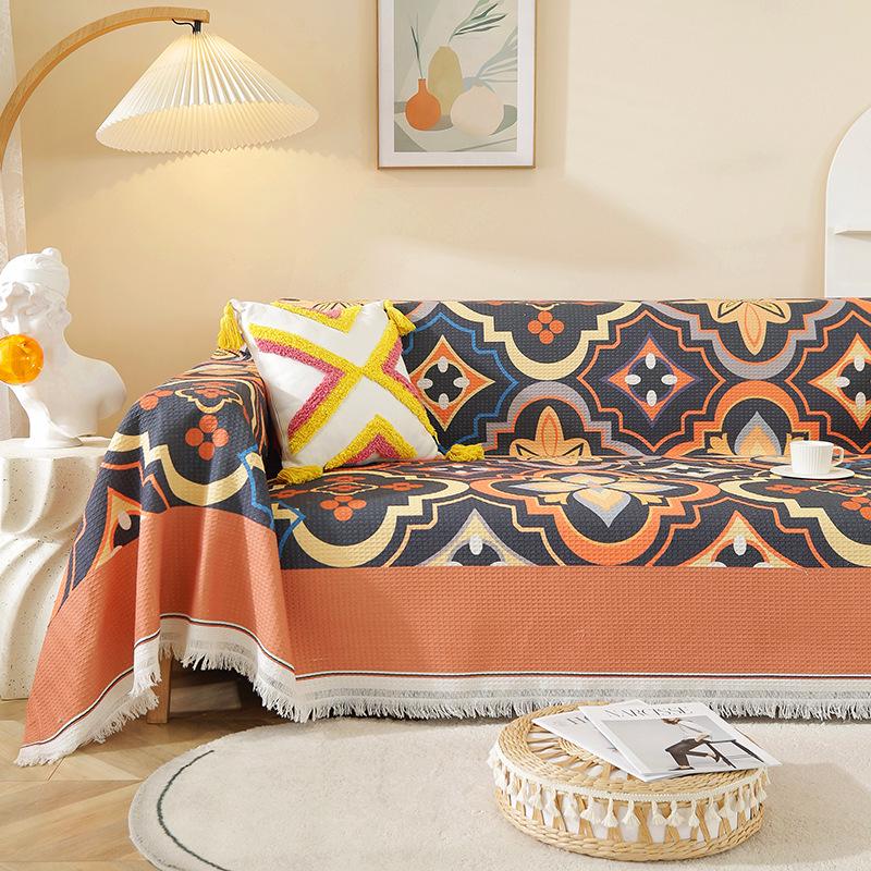 Чехол и подушка для дивана с противоскользящим покрытием в стиле бохо - для круглогодичного использования