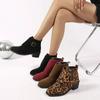 Мода 2024 года. Новые женские короткие сапоги с леопардовым принтом. Сапоги с пряжками. Сапоги с животным узором. Круглая женская обувь для вечеринок. Низкий каблук. Свадьба.