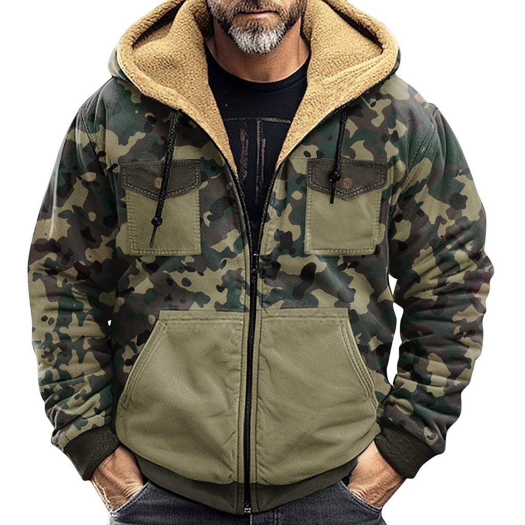Men's Winter Camouflage Print Jacket Men's Casual Trend Zipper Hooded Jacket
