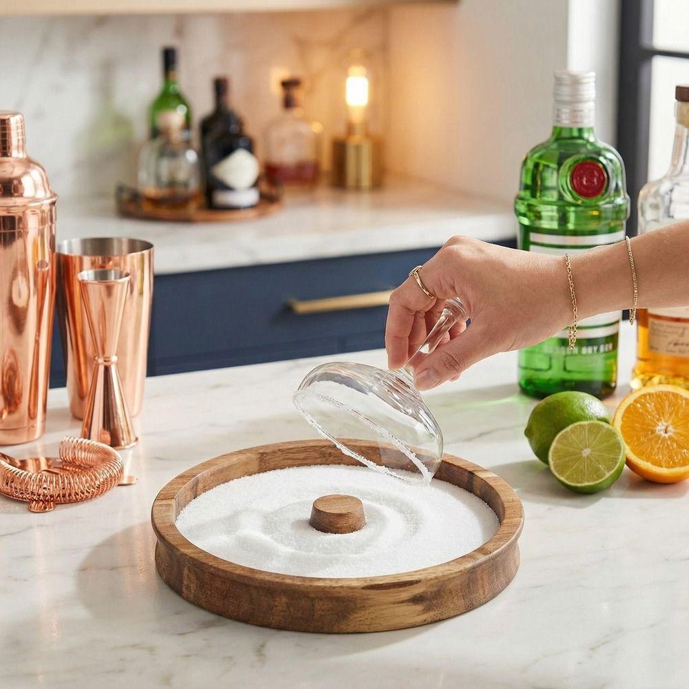 Wooden Seasoning Dish Round Cup Salt Rimmer Bar Accessories Sugar Edge Box  Drinks Garnish