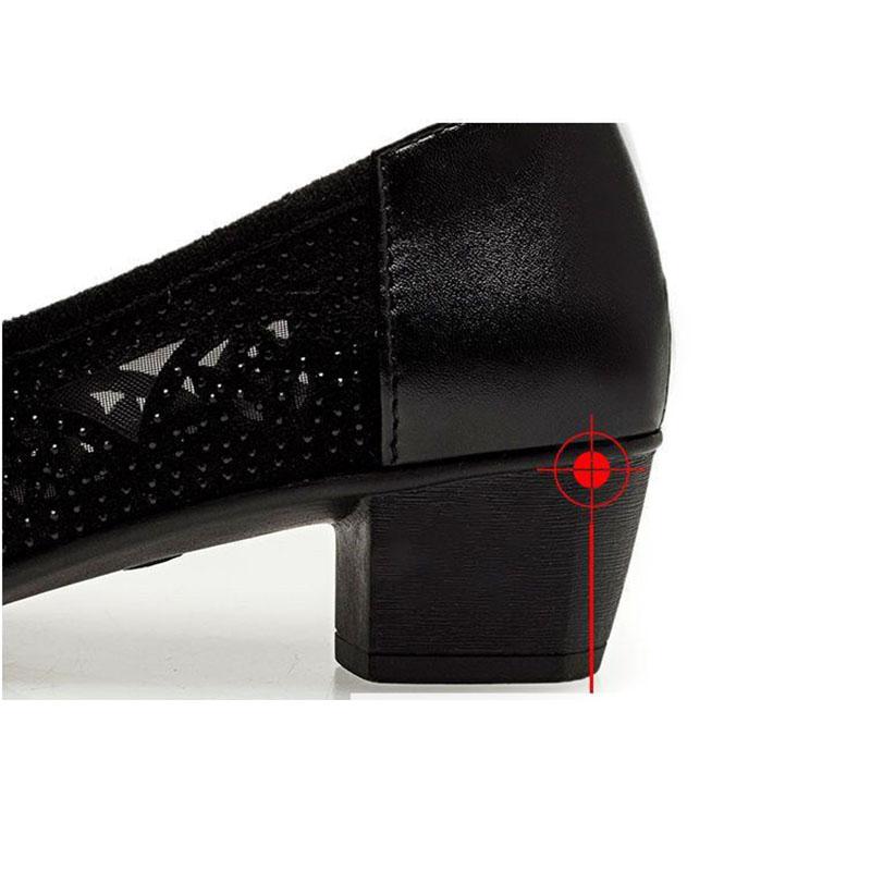 Женские сандалии, сетка, полый дизайн, украшения со стразами, женские сандалии из мягкой кожи, противоскользящая мягкая подошва, дышащие туфли на высоком каблуке для поездок на работу