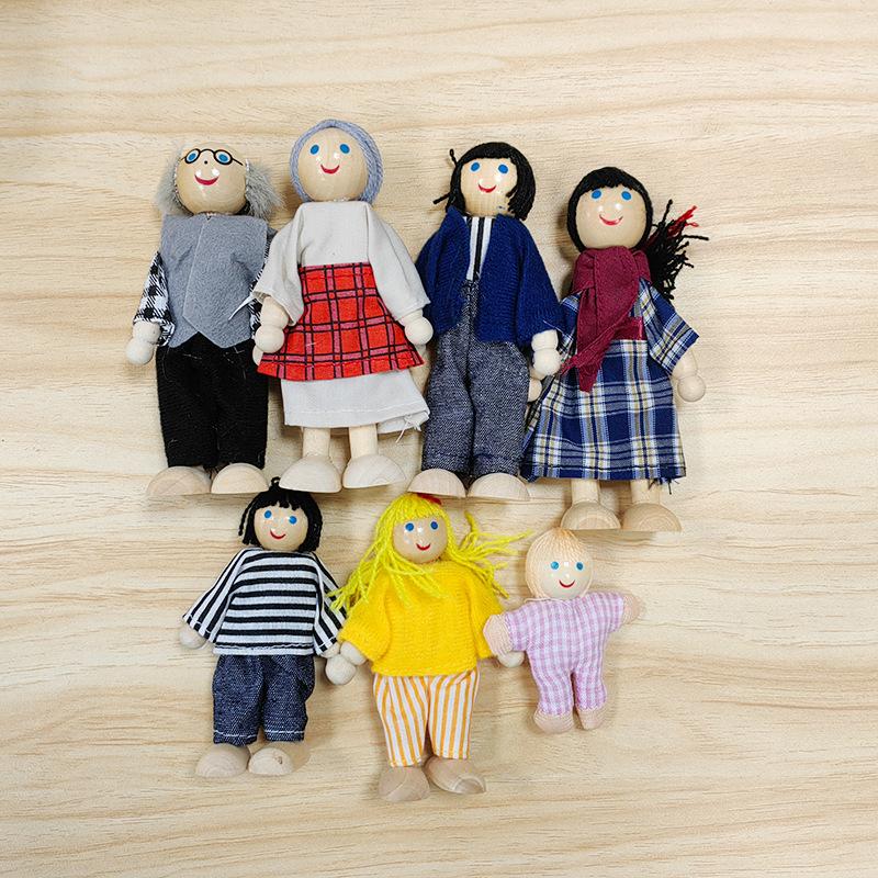 Симуляция Игра в домик Семья из семи кукол Игрушки Милые Четыре Детских Члена Семьи Роль Черная Шаровидная Голова