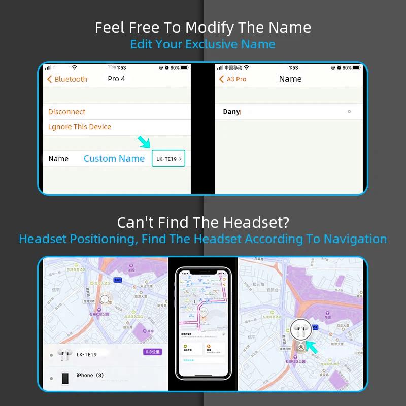 Airs Pro3 Bluetooth-гарнитура Беспроводные наушники TWS Наушники-вкладыши С окном pop-up Siri Водонепроницаемые Позиционирование Сенсорное управление Для iOS
