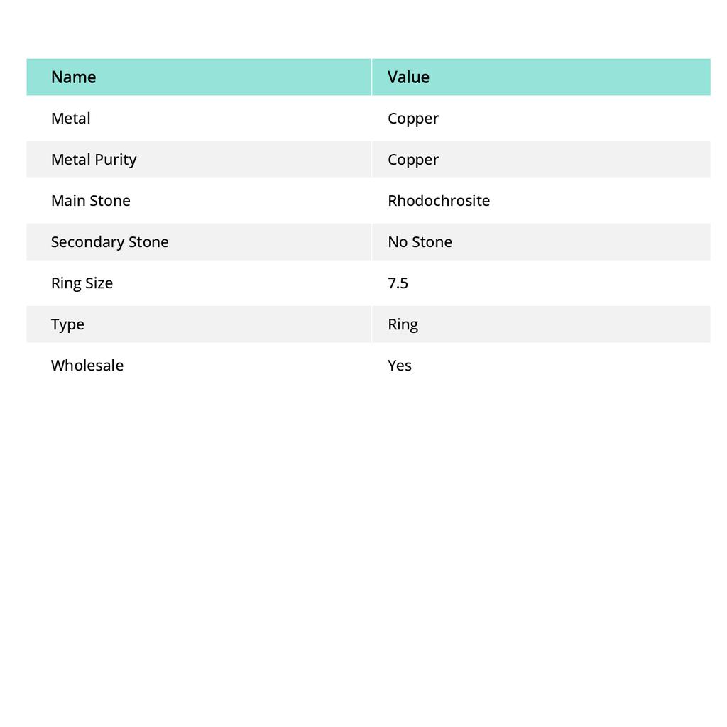 Родохрозит Этнический стиль Медное ювелирное кольцо Размер 7.5 T3D18