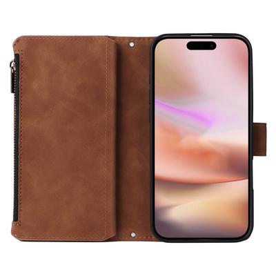 Чехол для iPhone 16 Plus с карманом на молнии, кошелек из ПУ кожи, чехол-подставка для телефона с ремешком
