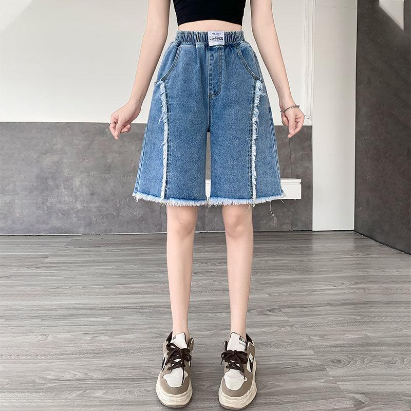 Шорты из искусственного денима, женские укороченные шорты, летние, тонкие, широкие, прямые, свободные, с узкой талией, с высокой талией, для студенток, повседневные