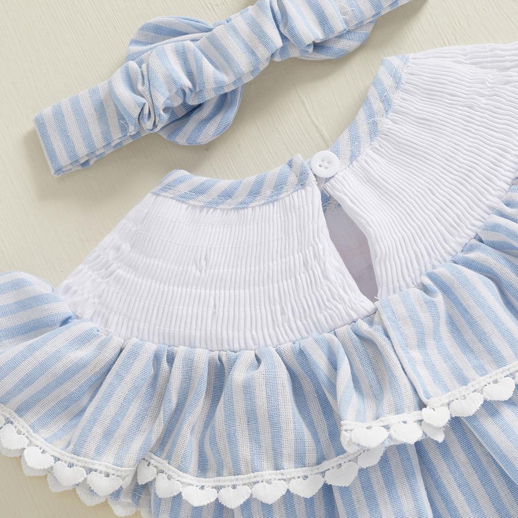 Baby Girls Rompers Easter Clothes Rabbit Carrot Embroidery Stripe Ruffles Sleeveless Infant Bodysuits Jumpsuits with Headband