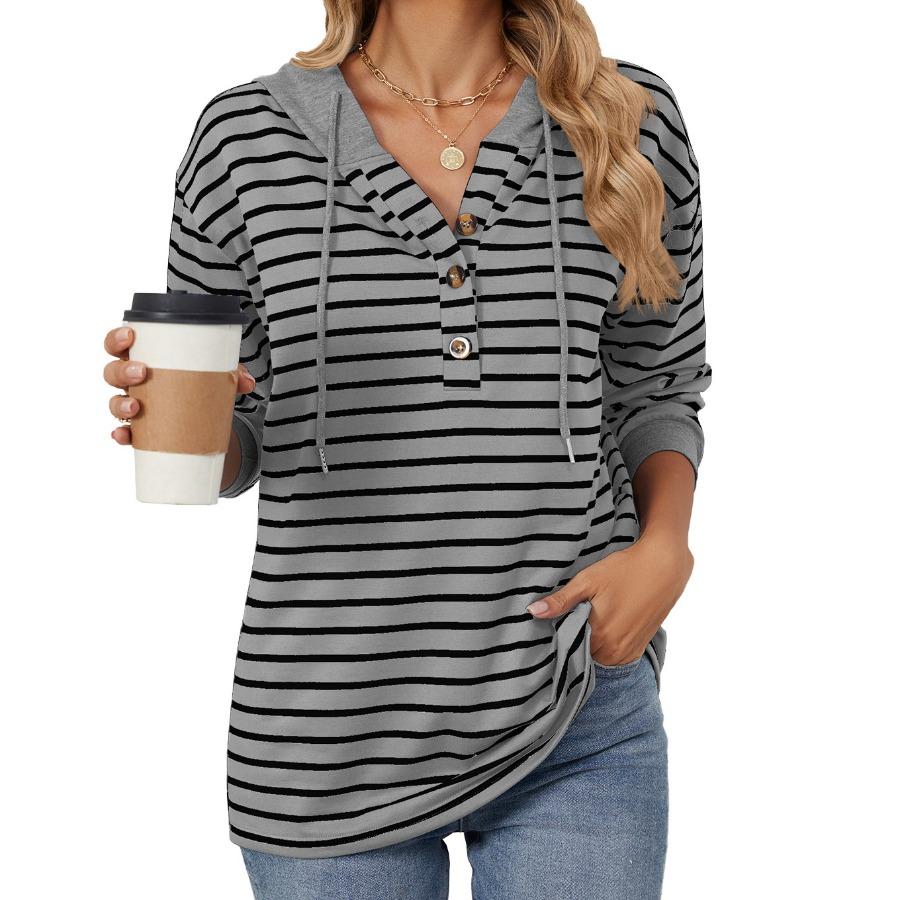 Women Autumn Winter Striped Pullover Long Sleeves Hoodies Contrasting Splicing Hooded Loose Sweatshirt fo… More