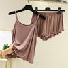 Women's Solid Color Loose Casual Comfortable Suspender Shorts And Pajamas Two-piece Set