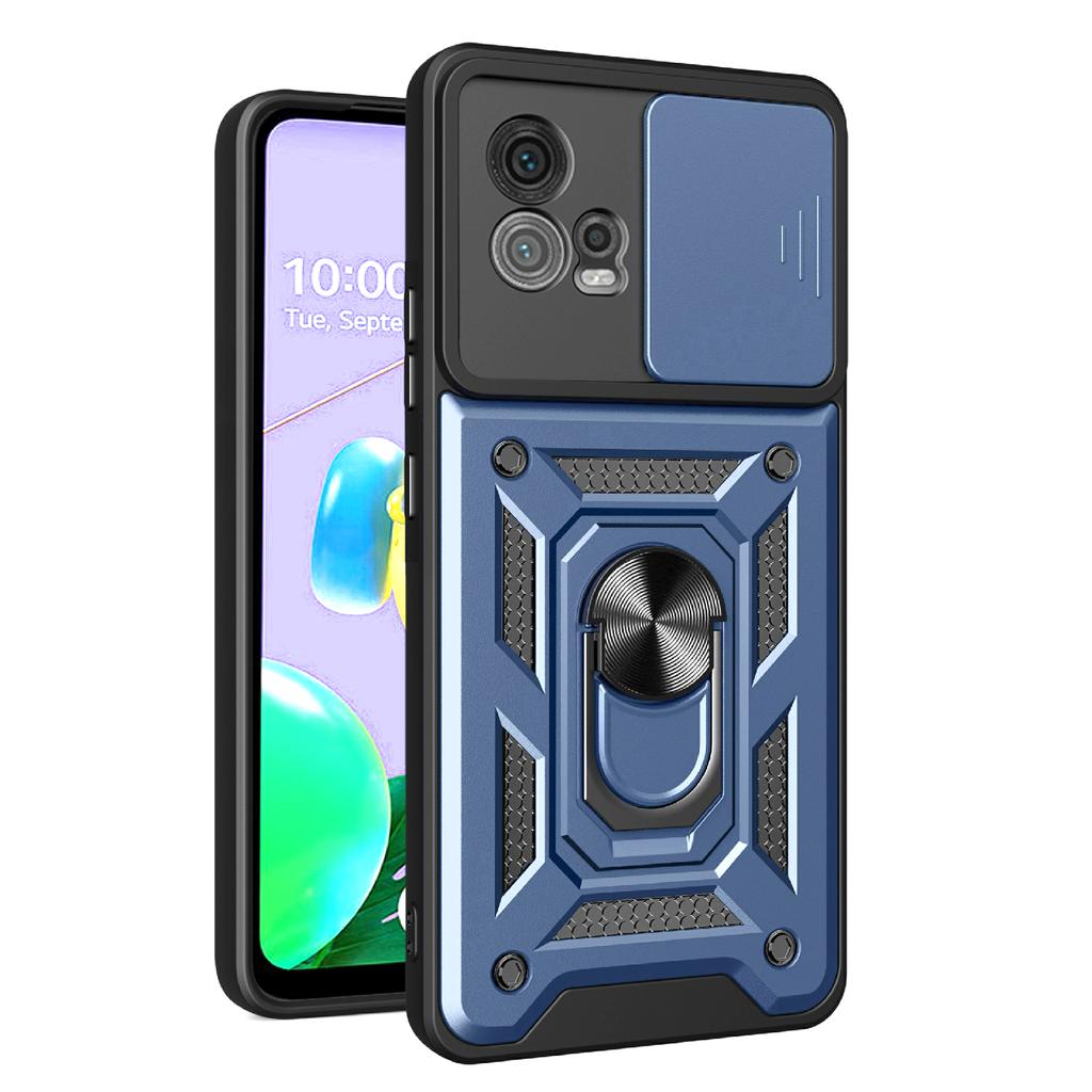 Для Motorola Moto G72 4G Чехол-подставка для телефона из ПК+ТПУ со сдвижной защитой камеры