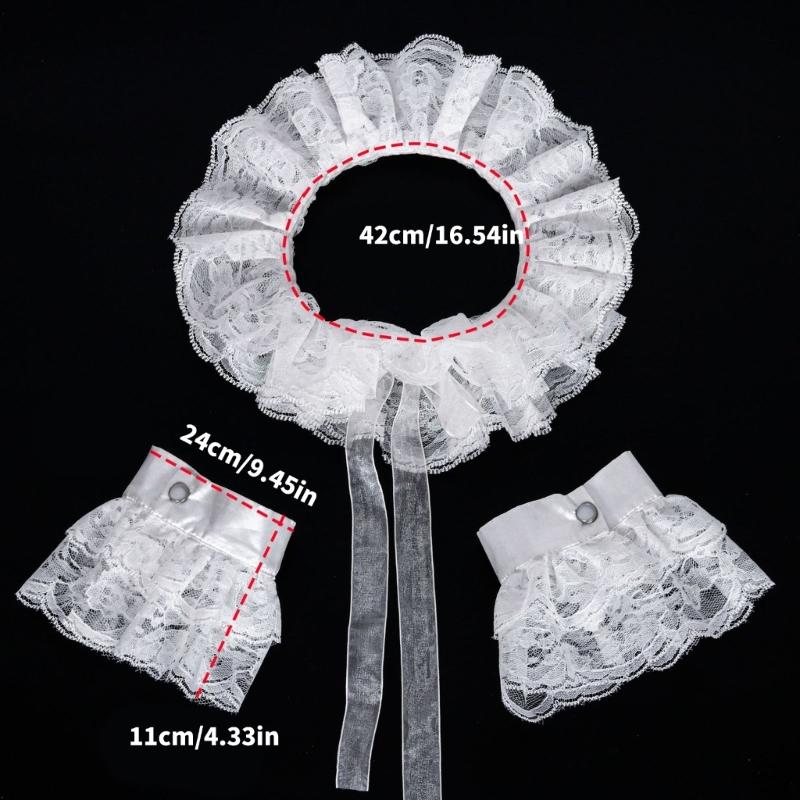 Elizabethan Chiffon Ruffle Collar Cuff Sleeves for Medieval Costume Detachable for Historical Reenactments and Event