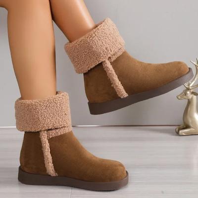 2024 Новые модные зимние ботинки с круглым носком, легкие и универсальные, на плоской подошве, однотонные женские ботинки, удобные в носке
