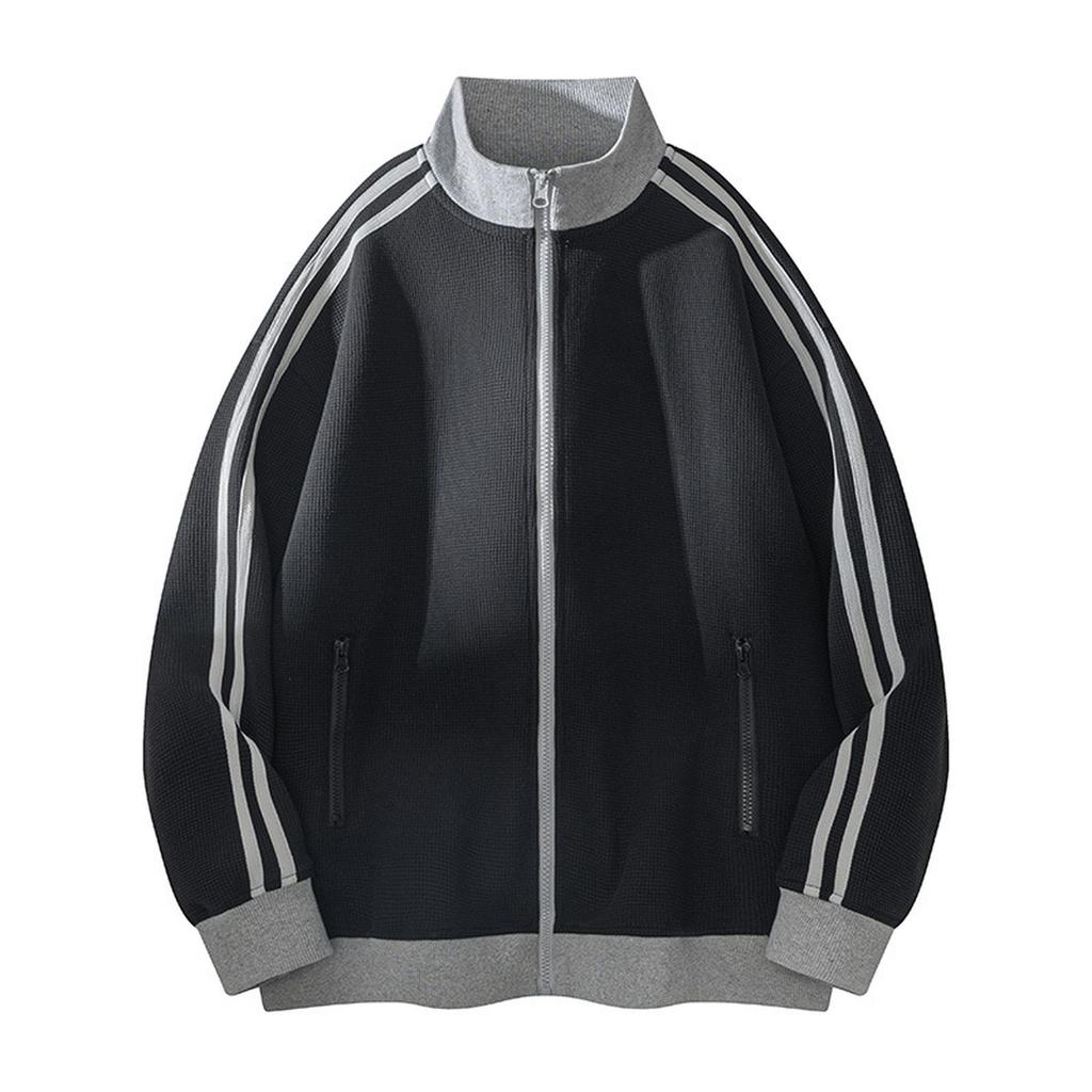 Retro College Style Cardigan Sports Style Loose Hoodie Casual Color Jacket Stand Collar Striped Jacket