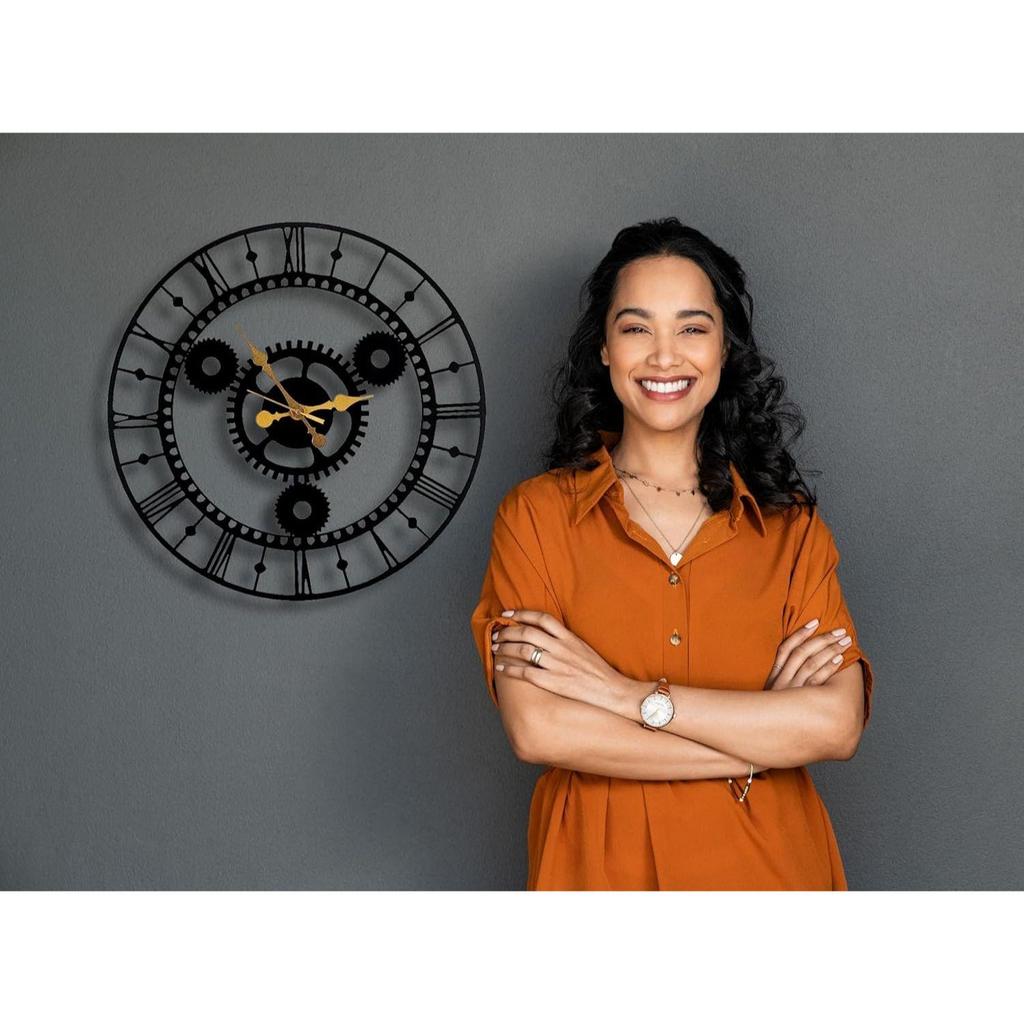 Настенные часы для дома, офиса, гостиной, спальни, детской комнаты, кухни | Стильный домашний декор большого размера | (48.2 X 48.2 СМ) | Черный (Включенная батарея)